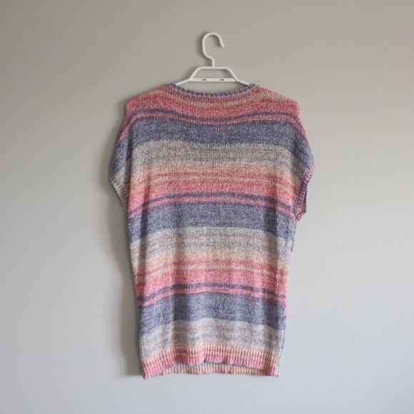 Northern Reflections Women's Sz L Multicolored Crew Striped‎ Crochet Tee Shirt - Picture 2 of 10